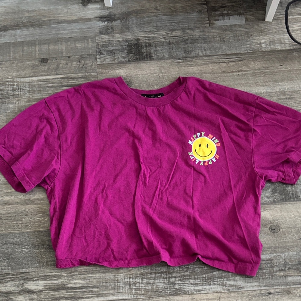 Purple Graphic T-Shirt with Smiley Face